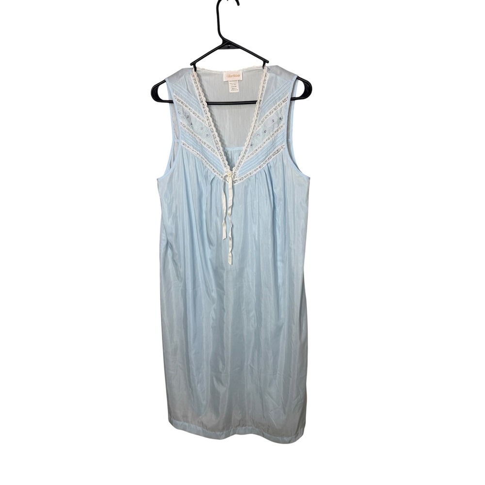 Barbizon Vintage Blue Lace Floral Embroidery Nightgown Medium